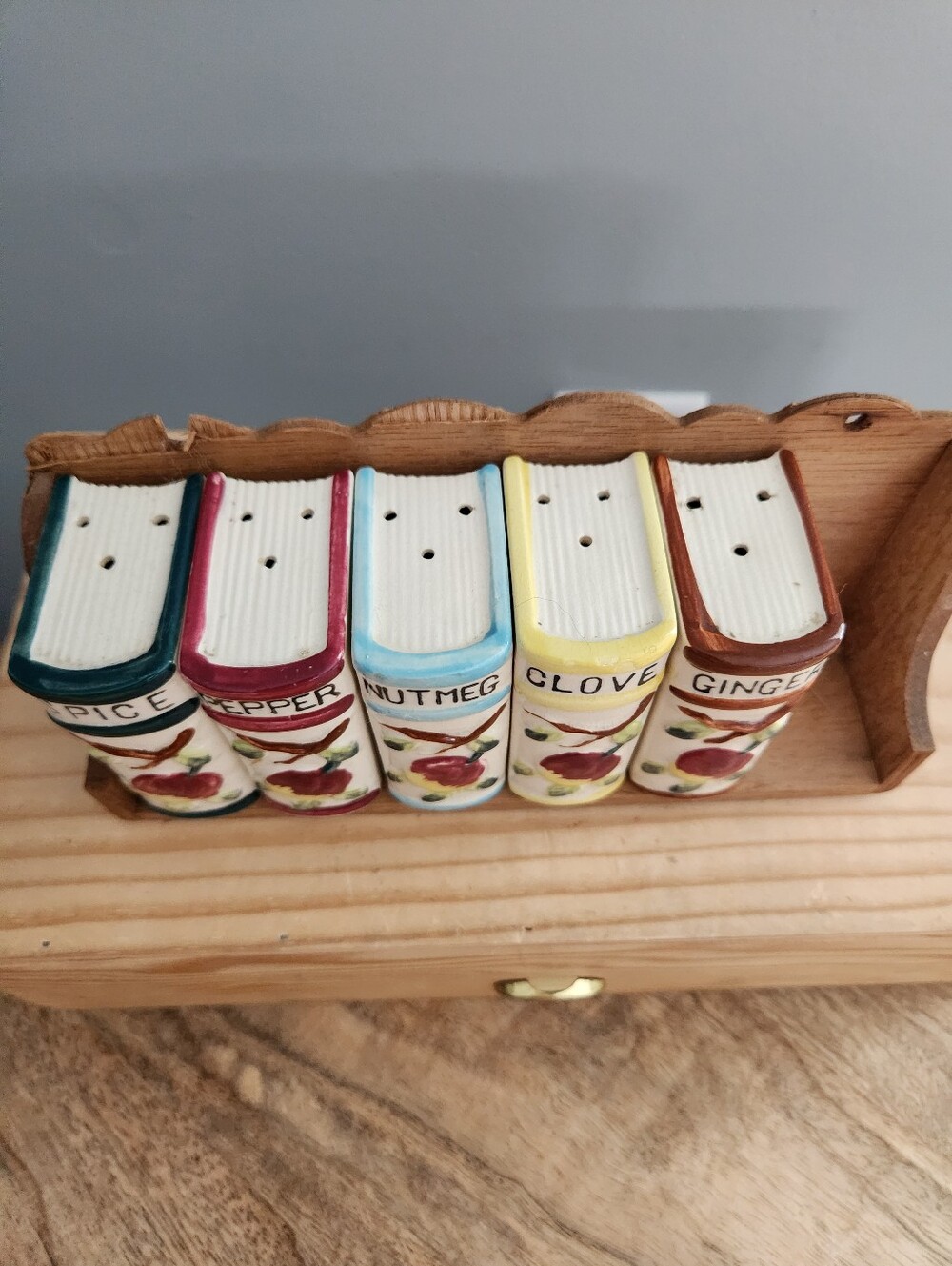 Vintage Ceramic Book Shaped Spice Jar Set with Wooden Rack - Incomplete Set - Picture 6 of 16